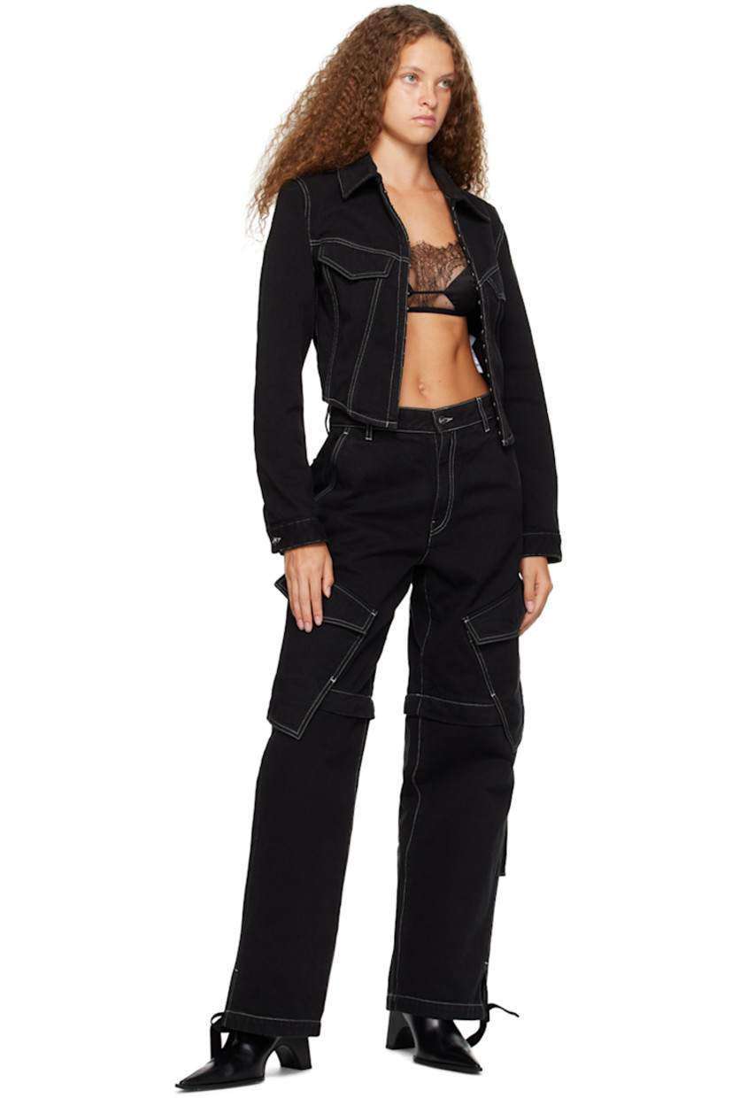 Relaxed-fit straight-leg garment-dyed non-stretch denim jeans. 

· Belt loops 
· Four-pocket styling 
· Zip-fly 
· Flap pockets at leg 
· Detachable zip panel at legs for alternate styling 
· Drawstring at cuffs 
· Leather logo patch at back waistband 
· Strap detailing at back 
· Contrast stitching in white 

Supplier color: Black