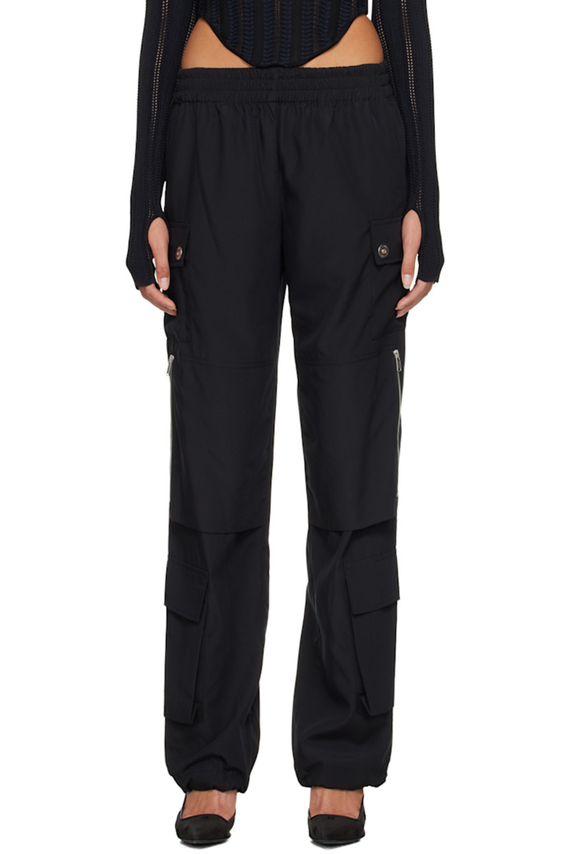 Plain-woven recycled polyester trousers.

· Paneled construction
· Elasticized waistband
· Four-pocket styling
· Patch and zip pockets at front
· Bungee-style drawstring at elasticized cuffs
· Logo-engraved silver-tone hardware

Supplier color: Black