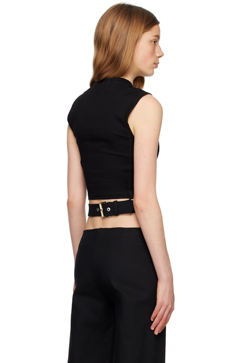 Rib knit stretch organic cotton tank top. 

· Crewneck
· Boning at front
· Asymmetric hem

Supplier color: Black