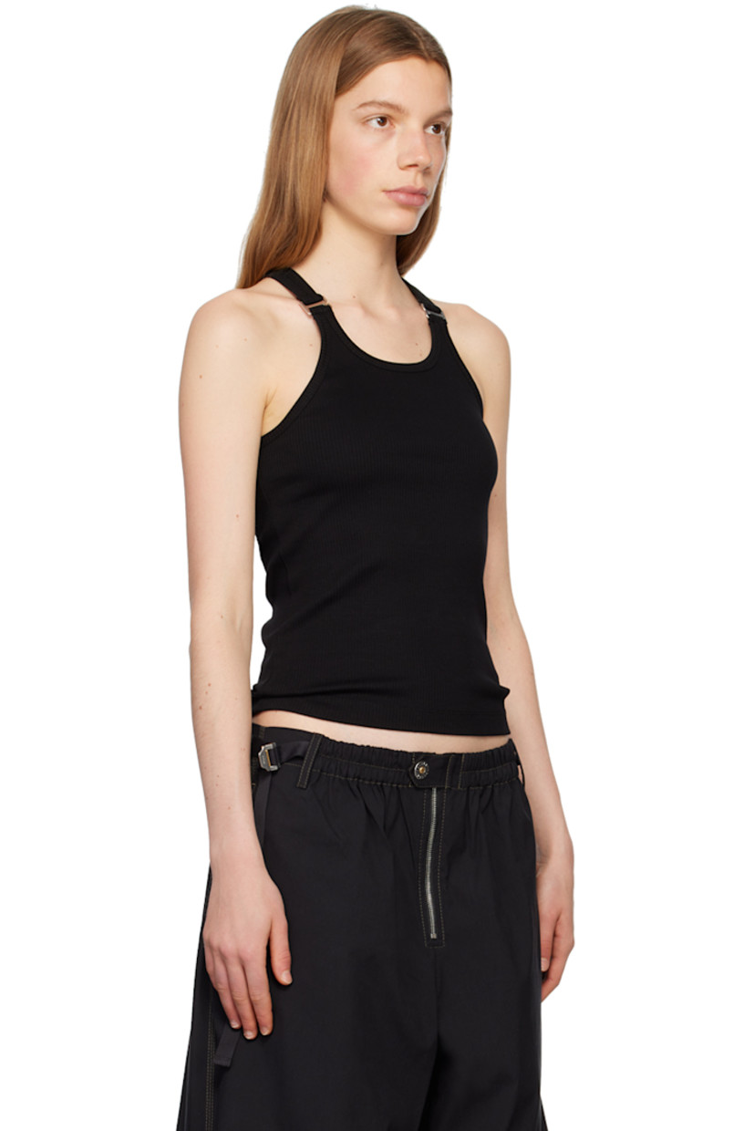 Rib knit stretch organic cotton tank top. 

· Crewneck
· Silver-tone hook-eye at straps

Supplier color: Black