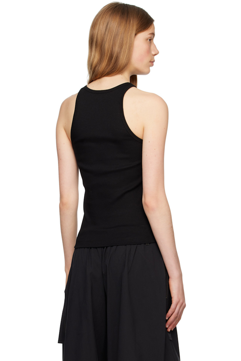 Rib knit stretch organic cotton tank top. 

· Crewneck
· Silver-tone hook-eye at straps

Supplier color: Black