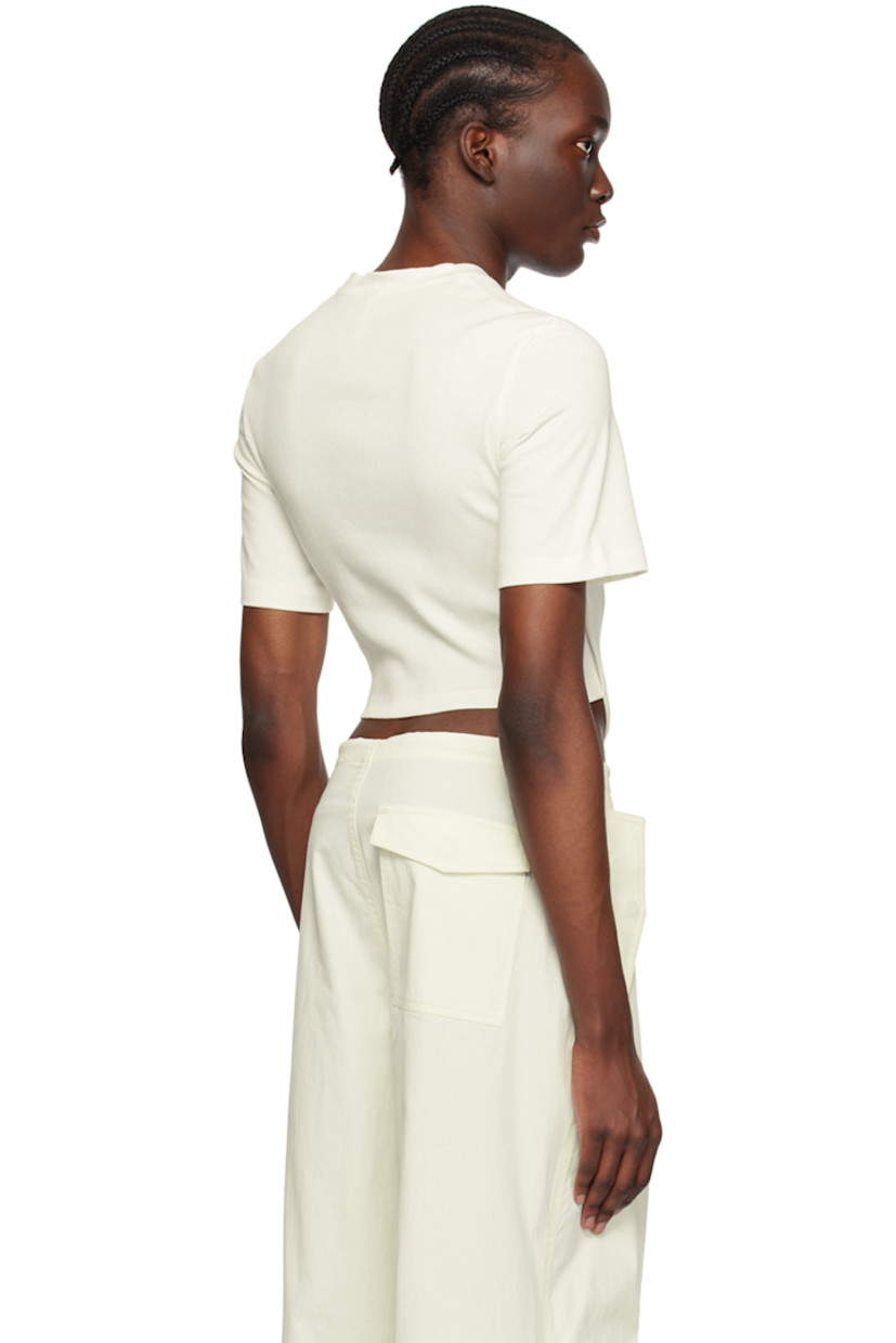 Organic cotton jersey corset-style T-shirt.

· Rib knit crewneck and asymmetric hem
· Boning at front

Supplier color: Ivory