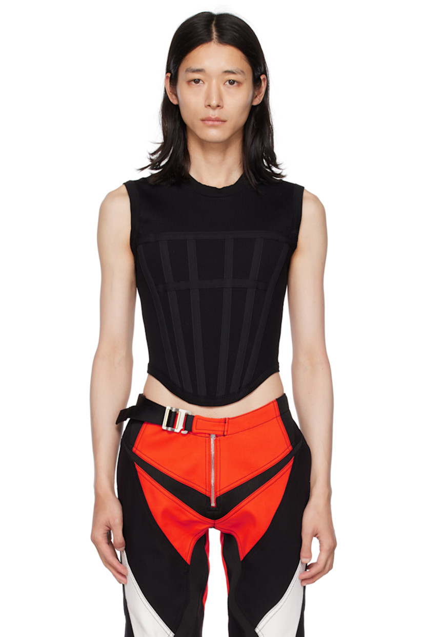 Rib knit stretch cotton tank top.

· Crewneck  
· Boning at front
· Curved hem 

Supplier color: Black