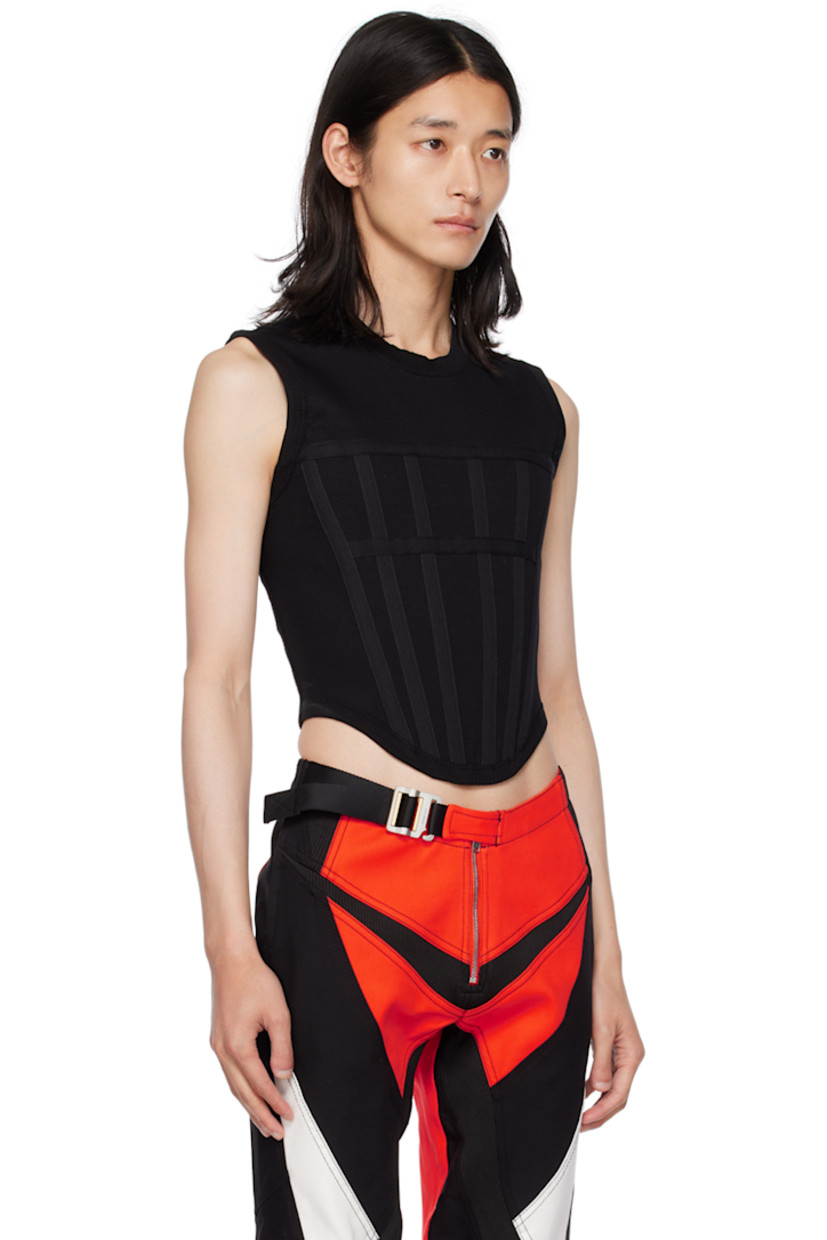 Rib knit stretch cotton tank top.

· Crewneck  
· Boning at front
· Curved hem 

Supplier color: Black