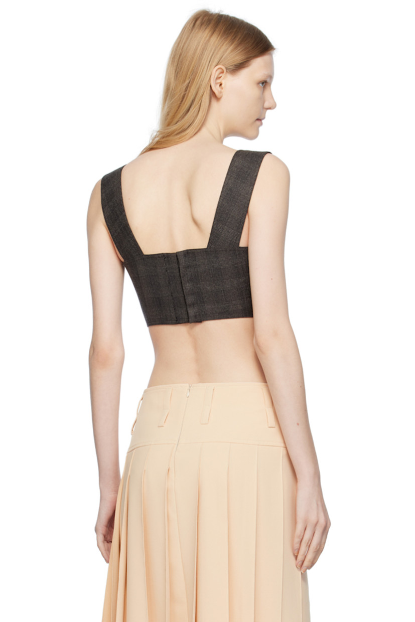 Stretch virgin wool flannel camisole. Jacquard check pattern throughout.

· Paneled construction
· V-neck
· Fixed shoulder straps
· Hook-eye closure at back
· Full twill lining

Supplier color: Charcoal