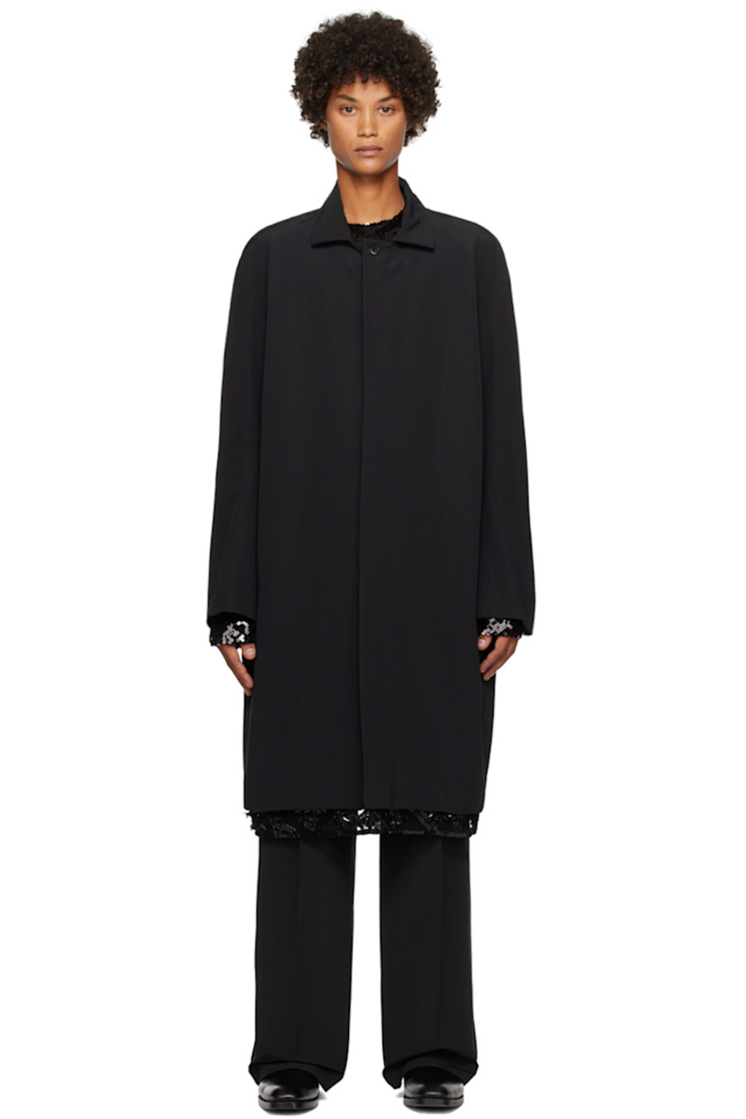 Triacetate- and nylon-blend faille coat.

· Spread collar
· Concealed button closure
· Sequinned mesh trim at hem
· Seam pockets
· Central vent at back hem
· Full satin lining

Supplier color: Jet black