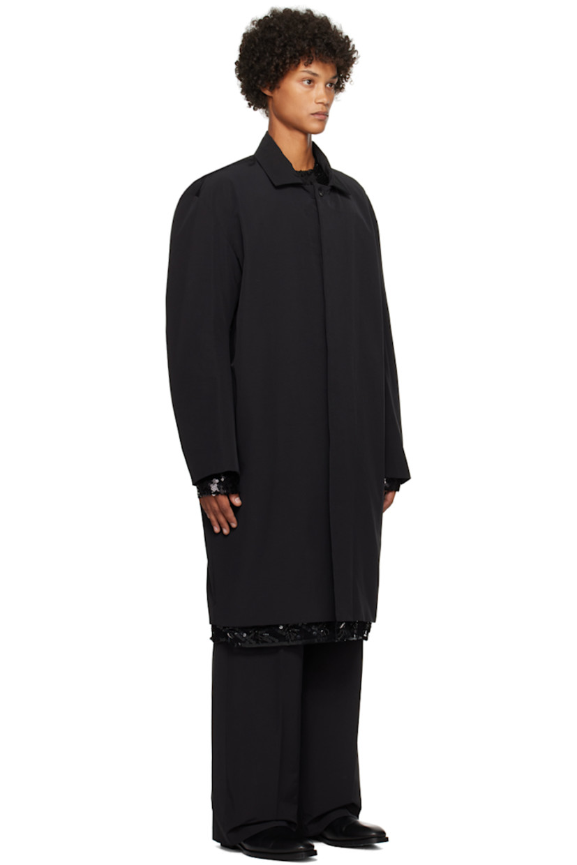 Triacetate- and nylon-blend faille coat.

· Spread collar
· Concealed button closure
· Sequinned mesh trim at hem
· Seam pockets
· Central vent at back hem
· Full satin lining

Supplier color: Jet black