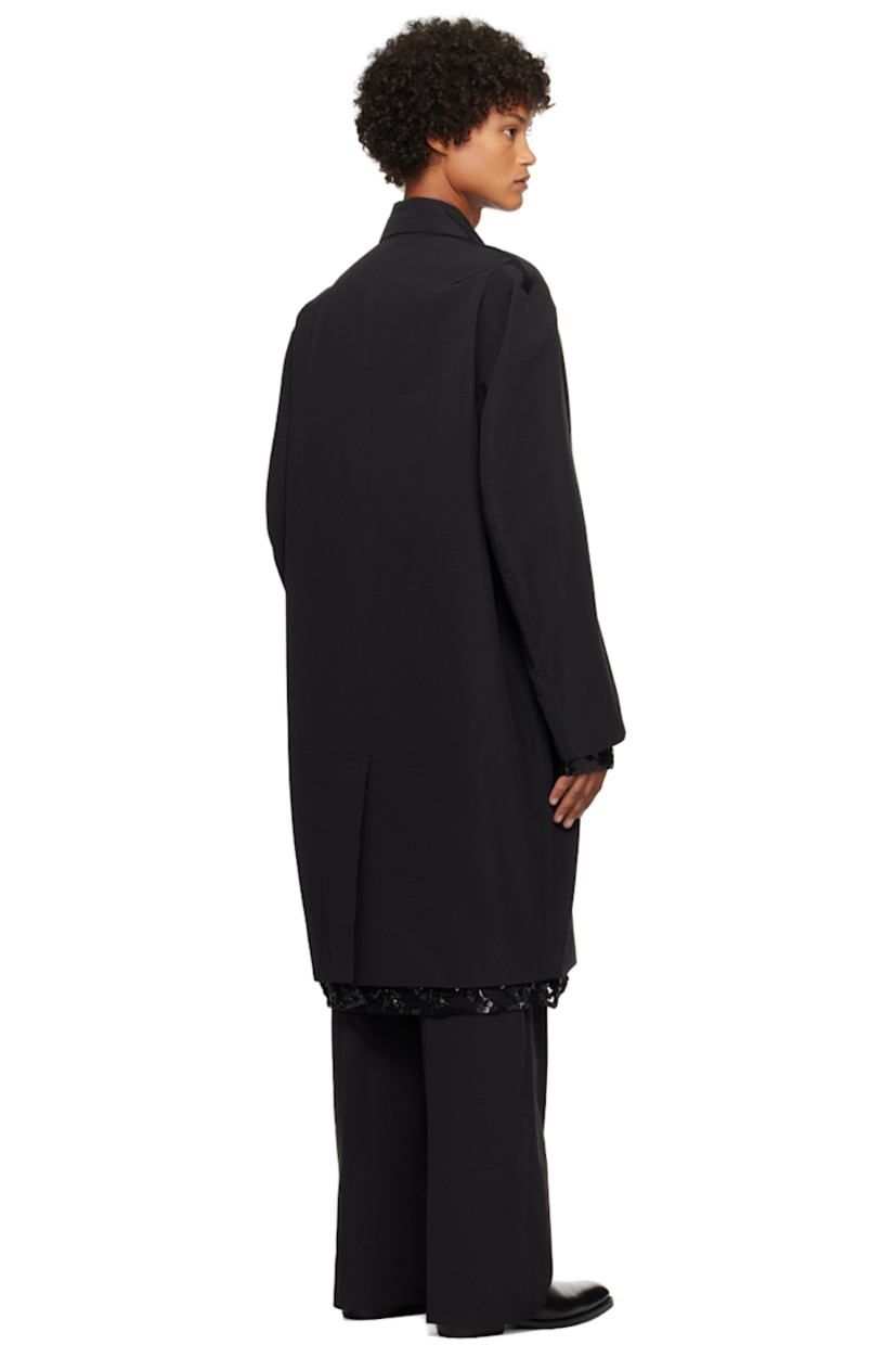 Triacetate- and nylon-blend faille coat.

· Spread collar
· Concealed button closure
· Sequinned mesh trim at hem
· Seam pockets
· Central vent at back hem
· Full satin lining

Supplier color: Jet black