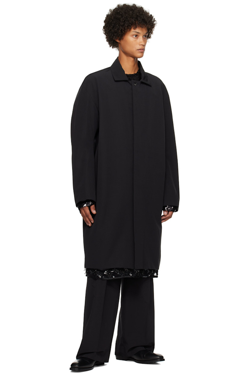 Triacetate- and nylon-blend faille coat.

· Spread collar
· Concealed button closure
· Sequinned mesh trim at hem
· Seam pockets
· Central vent at back hem
· Full satin lining

Supplier color: Jet black