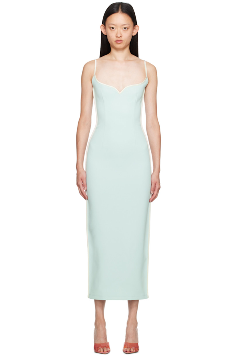 Recycled polyester sateen dress.

· Sweetheart neck
· Fixed spaghetti straps
· Zip closure at back
· Central vent at back hem
· Unlined 

Available exclusively at SSENSE. 

Supplier color: Blue/Cream