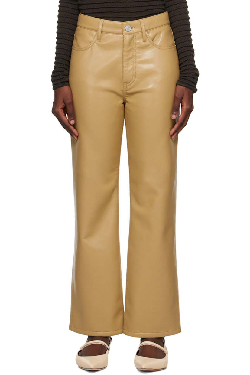 Straight-leg buffed recycled leather-blend pants.

· High rise
· Belt loops
· Four-pocket styling
· Zip-fly
· Cropped leg
· Logo-engraved silver-tone hardware

Supplier color: Light camel