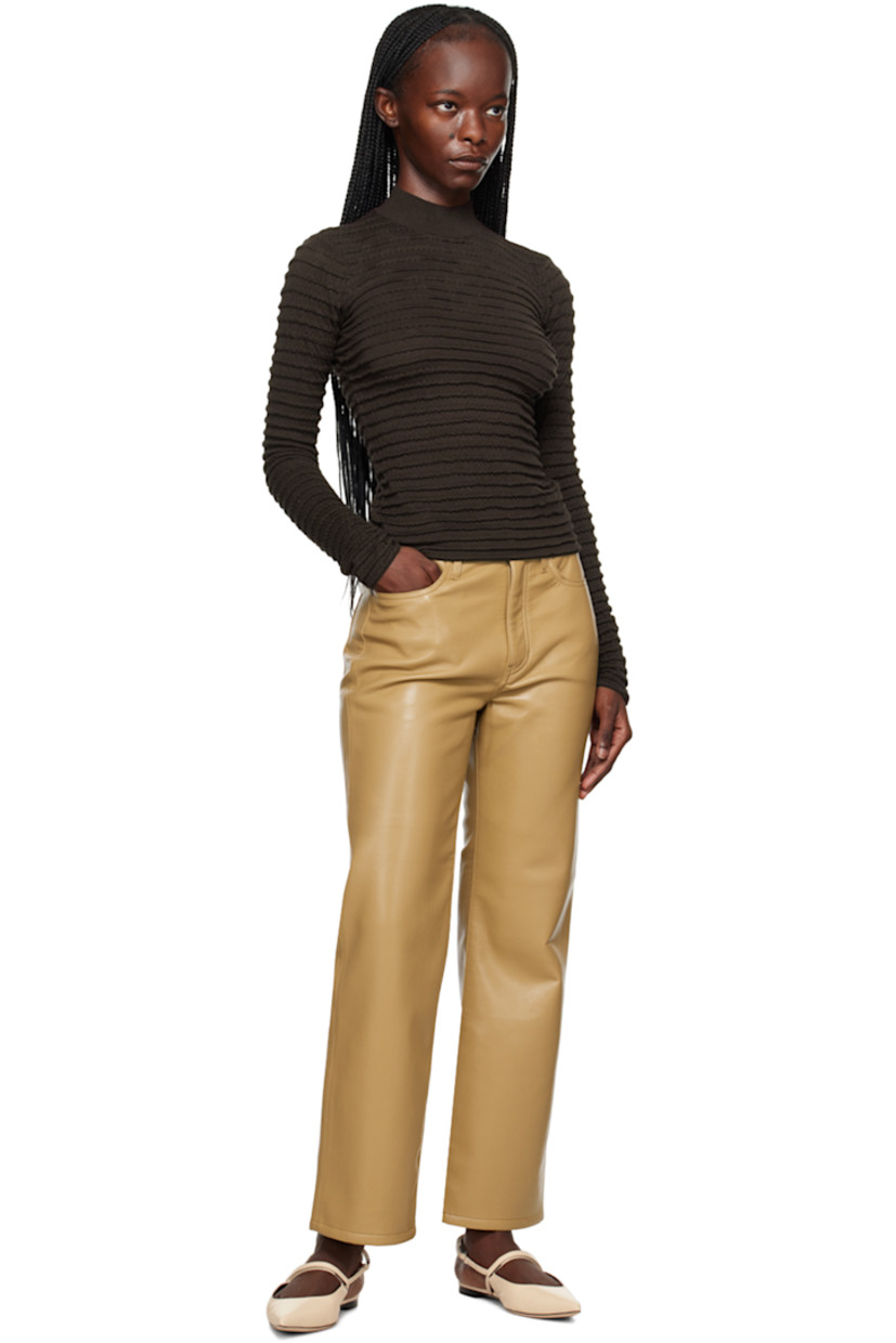 Straight-leg buffed recycled leather-blend pants.

· High rise
· Belt loops
· Four-pocket styling
· Zip-fly
· Cropped leg
· Logo-engraved silver-tone hardware

Supplier color: Light camel