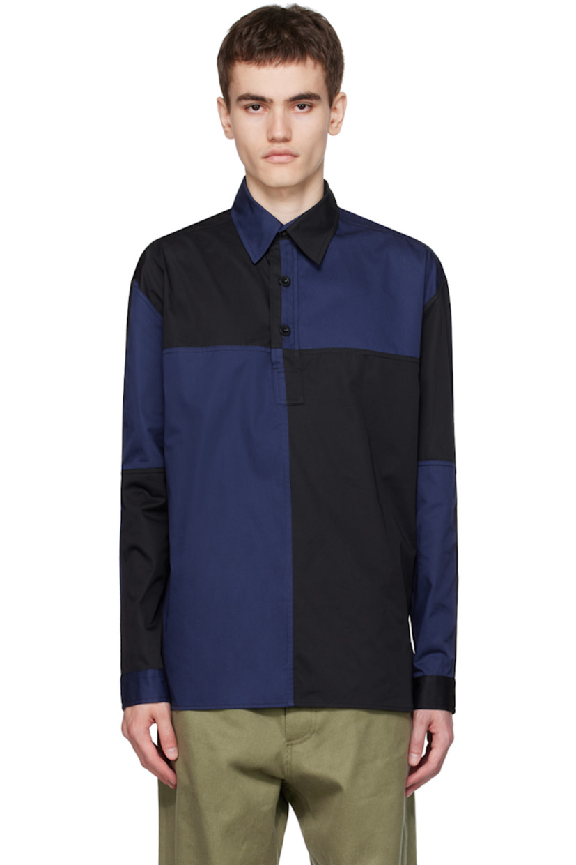 Cotton twill shirt.

· Paneled construction
· Spread collar
· Three-button placket
· Shirttail hem
�· Single-button barrel cuffs

Supplier color: Black/Navy