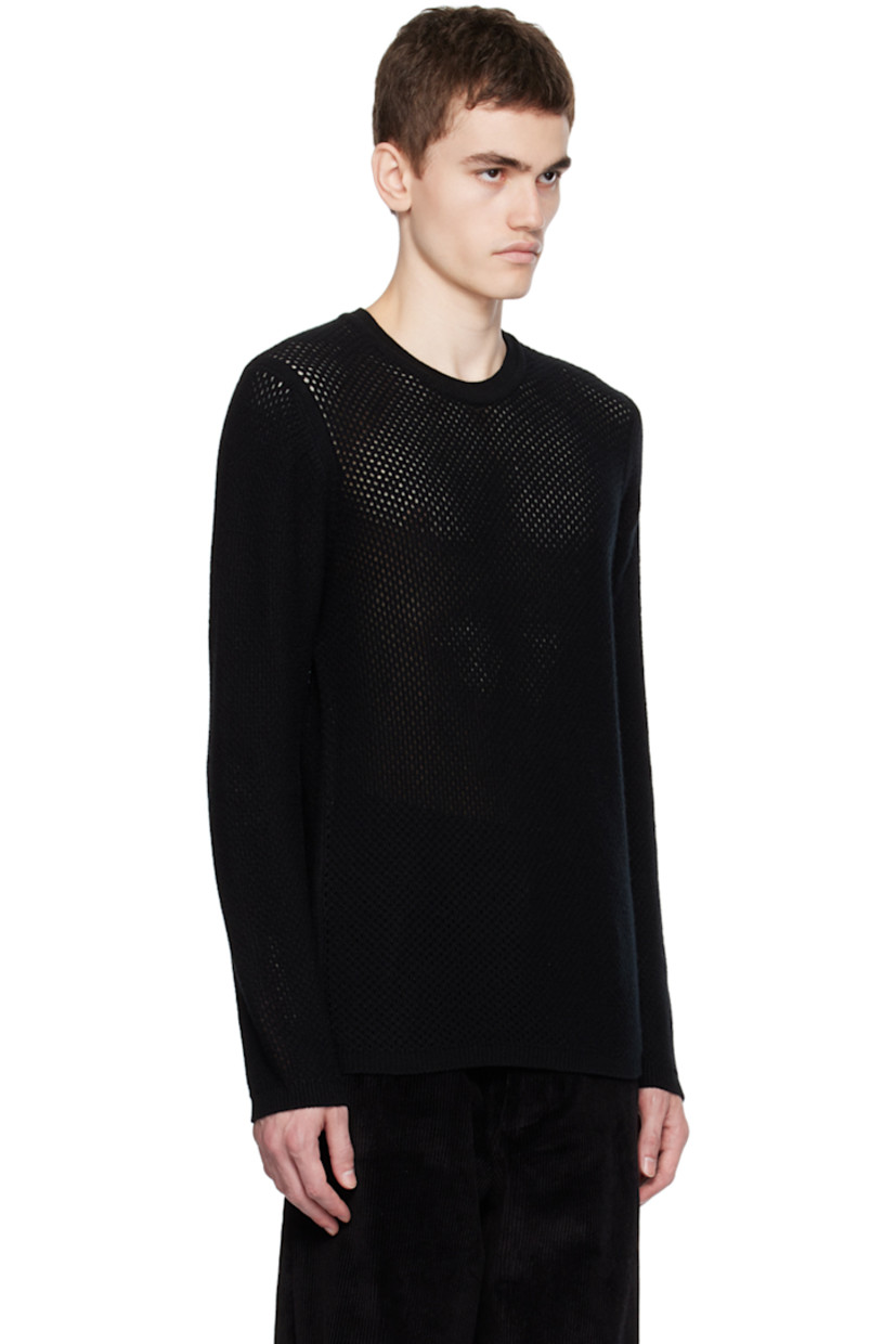Semi-sheer open knit cashmere sweater. Rib knit crewneck, hem, and cuffs

Supplier color: Black