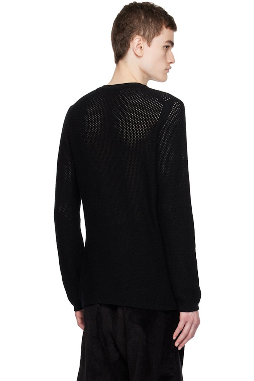 Semi-sheer open knit cashmere sweater. Rib knit crewneck, hem, and cuffs

Supplier color: Black
