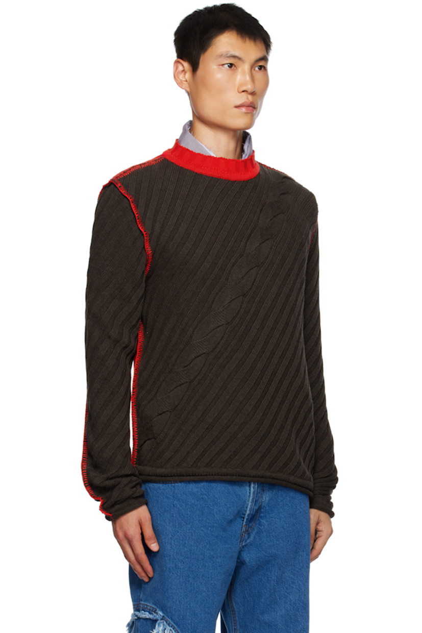 Rib knit cotton sweater. 

· Crewneck 
· Cable knit detailing at front

Supplier color: Brown/Red