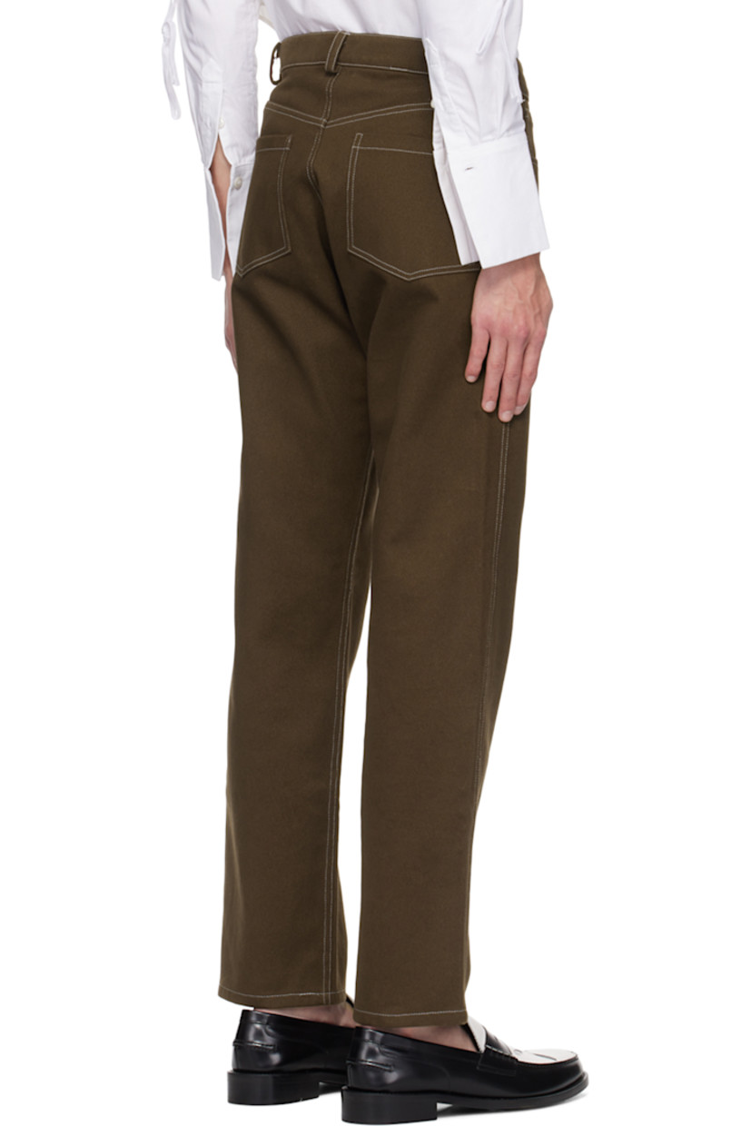 13.9 oz non-stretch denim jeans. 

· Belt loops
· Five-pocket styling
· Button-fly
· Contrast stitching in white

Supplier color: Brown