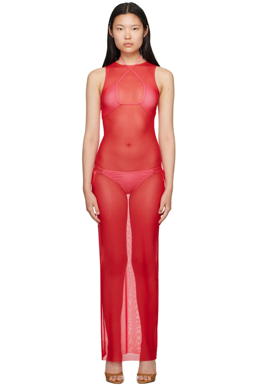 Handcrafted sheer stretch nylon mesh dress. Round neck.

Supplier color: Red