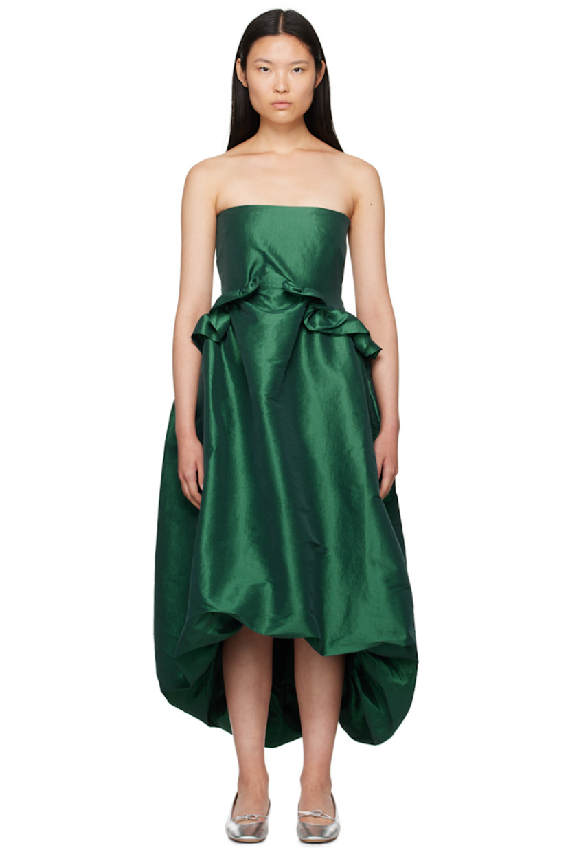 Stretch polyester- and nylon-blend taffeta dress.

· Straight neck
· Ruffles at waist
· Ballooned droptail hem
· Zip closure at back
· Full stretch twill lining

Available exclusively at SSENSE.

Supplier color: Forest green
