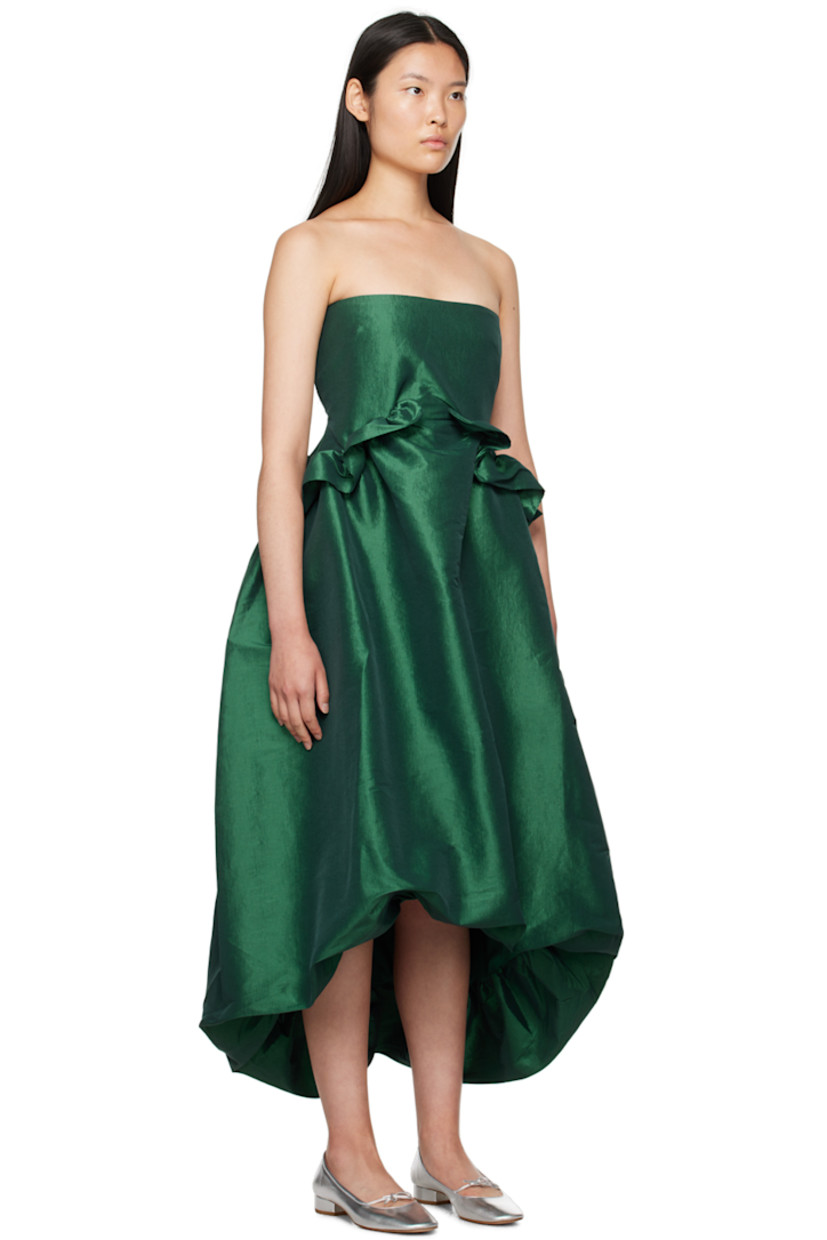 Stretch polyester- and nylon-blend taffeta dress.

· Straight neck
· Ruffles at waist
· Ballooned droptail hem
· Zip closure at back
· Full stretch twill lining

Available exclusively at SSENSE.

Supplier color: Forest green
