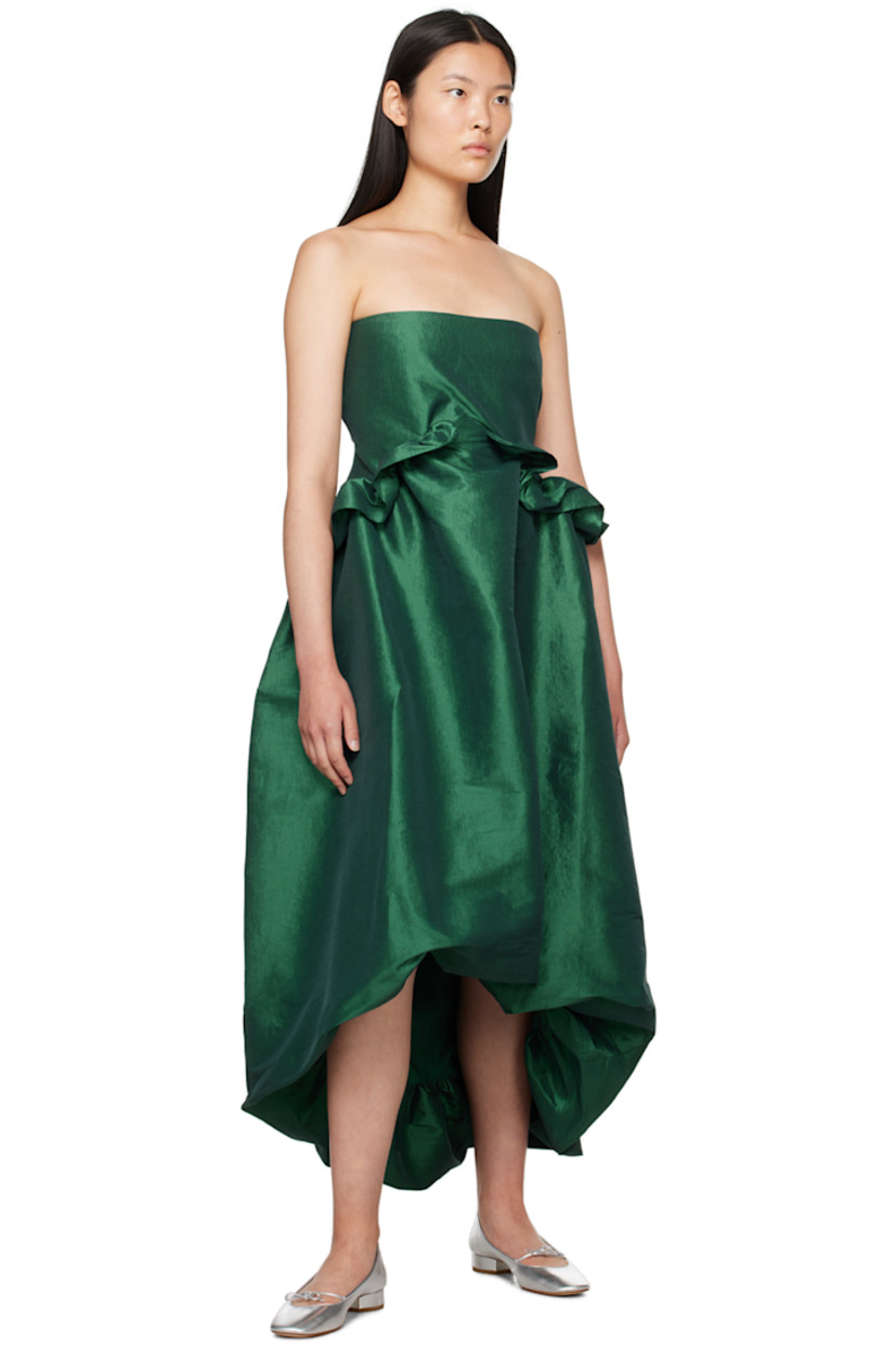 Stretch polyester- and nylon-blend taffeta dress.

· Straight neck
· Ruffles at waist
· Ballooned droptail hem
· Zip closure at back
· Full stretch twill lining

Available exclusively at SSENSE.

Supplier color: Forest green