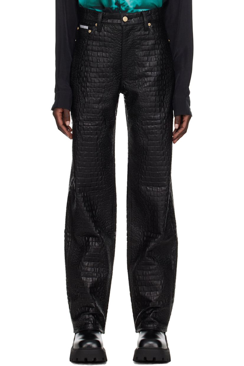 Loose-fit croc-embossed faux-leather jeans.

· Belt loops
· Five-pocket styling
· Zip-fly
· Logo patch at coin pocket
· Rubberized logo patch at back waistband
· Logo-engraved silver-tone hardware

Supplier color: Black croco