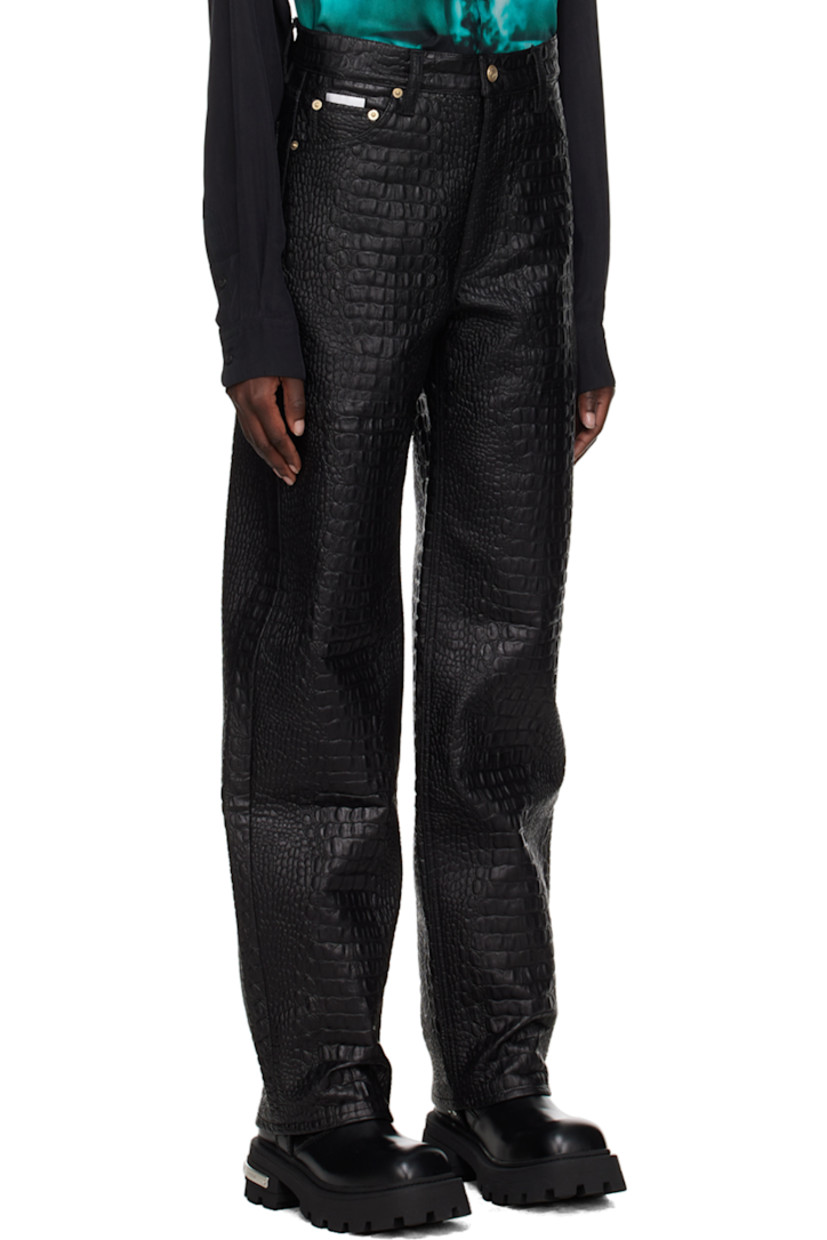 Loose-fit croc-embossed faux-leather jeans.

· Belt loops
· Five-pocket styling
· Zip-fly
· Logo patch at coin pocket
· Rubberized logo patch at back waistband
· Logo-engraved silver-tone hardware

Supplier color: Black croco