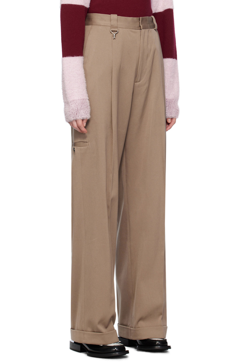 Wide-leg heavyweight cotton twill trousers. 

· High-rise
· Belt loops
· Four-pocket styling
· Zip-fly
· S-hook at pleated front
· Creased legs 
· Rolled cuffs
· Welt pocket at outseam 

Supplier color: Porcini