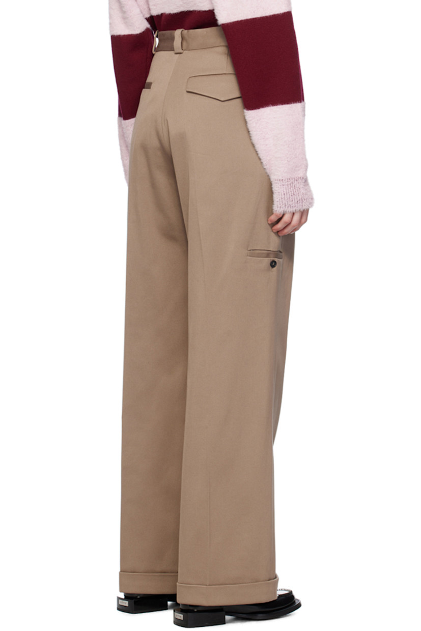 Wide-leg heavyweight cotton twill trousers. 

· High-rise
· Belt loops
· Four-pocket styling
· Zip-fly
· S-hook at pleated front
· Creased legs 
· Rolled cuffs
· Welt pocket at outseam 

Supplier color: Porcini