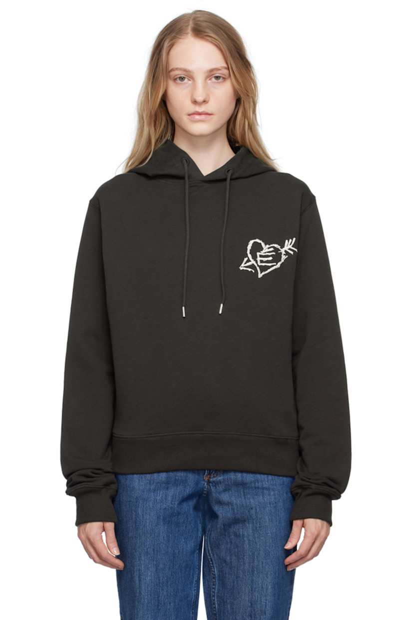 Organic cotton French terry hoodie. 

· Drawstring at hood
· Logo graphic embroidered at chest
· Rib knit cropped hem and cuffs

Supplier color: Dark brown