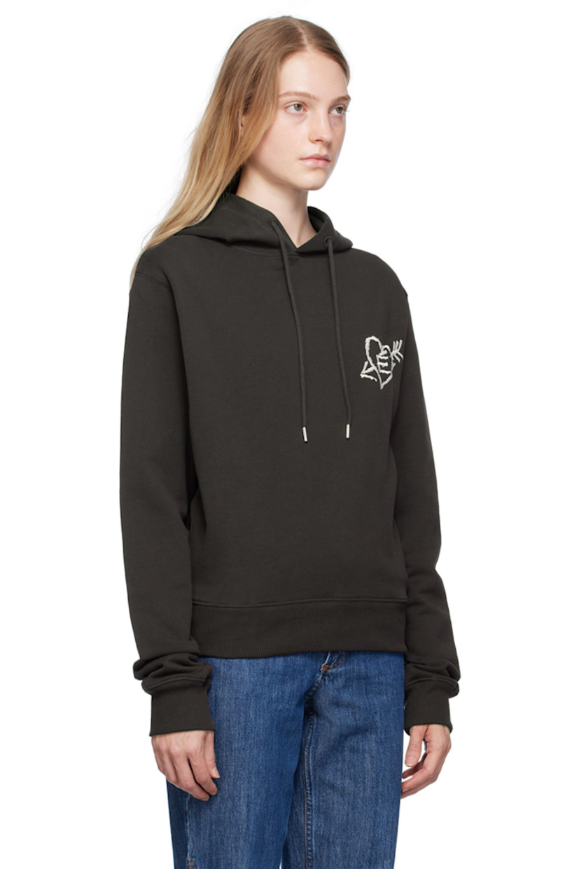 Organic cotton French terry hoodie. 

· Drawstring at hood
· Logo graphic embroidered at chest
· Rib knit cropped hem and cuffs

Supplier color: Dark brown