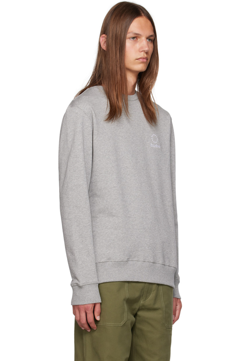 Mottled 340 g organic cotton fleece sweatshirt.

· Rib knit crewneck, hem, and cuffs
· Logo graphic embroidered at chest

Supplier color: Heather grey