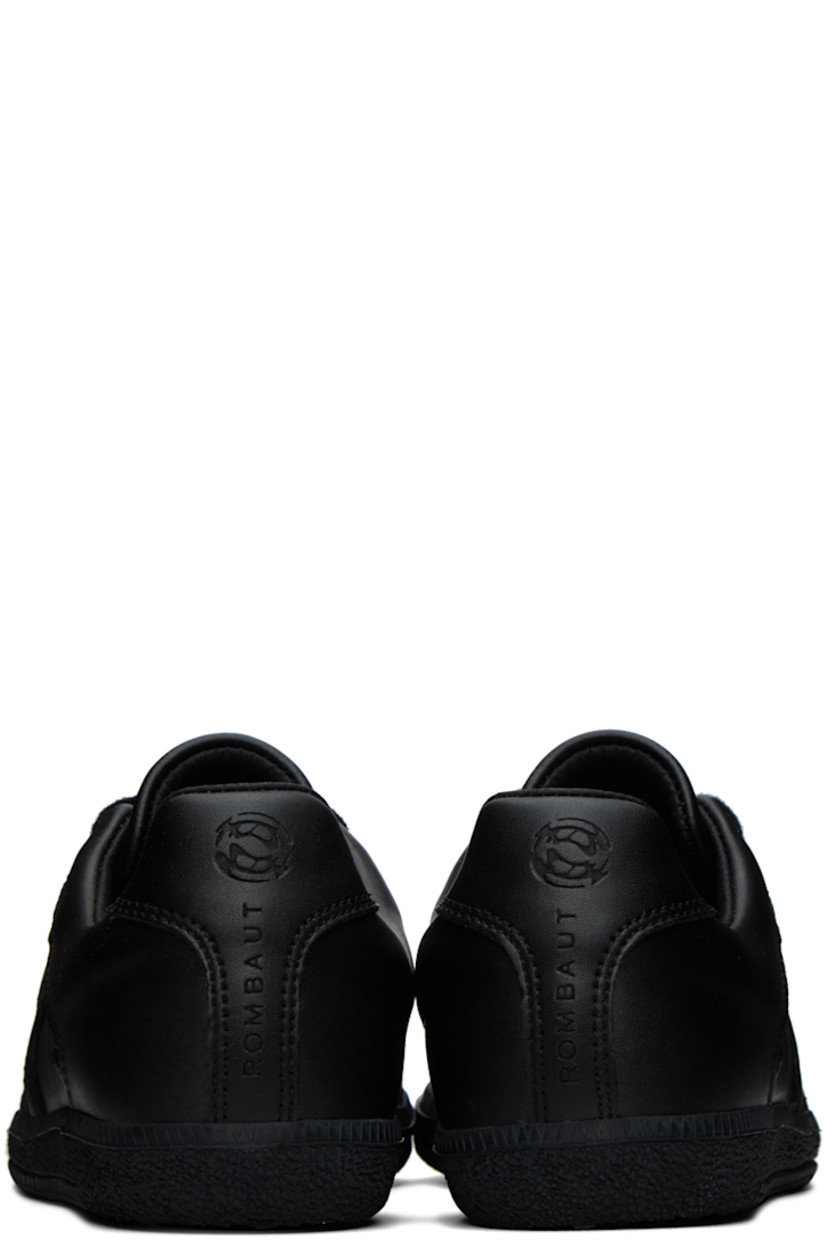Handcrafted low-top grained faux-leather sneakers in black.

· Lace-up closure
· Logo embossed at padded tongue and heel
· Padded collar
· Rubberized logo patch at outer side
· Eyelets at inner side
· Grained leather lining
· Treaded TPU sole

Supplier color: Black beyond leather