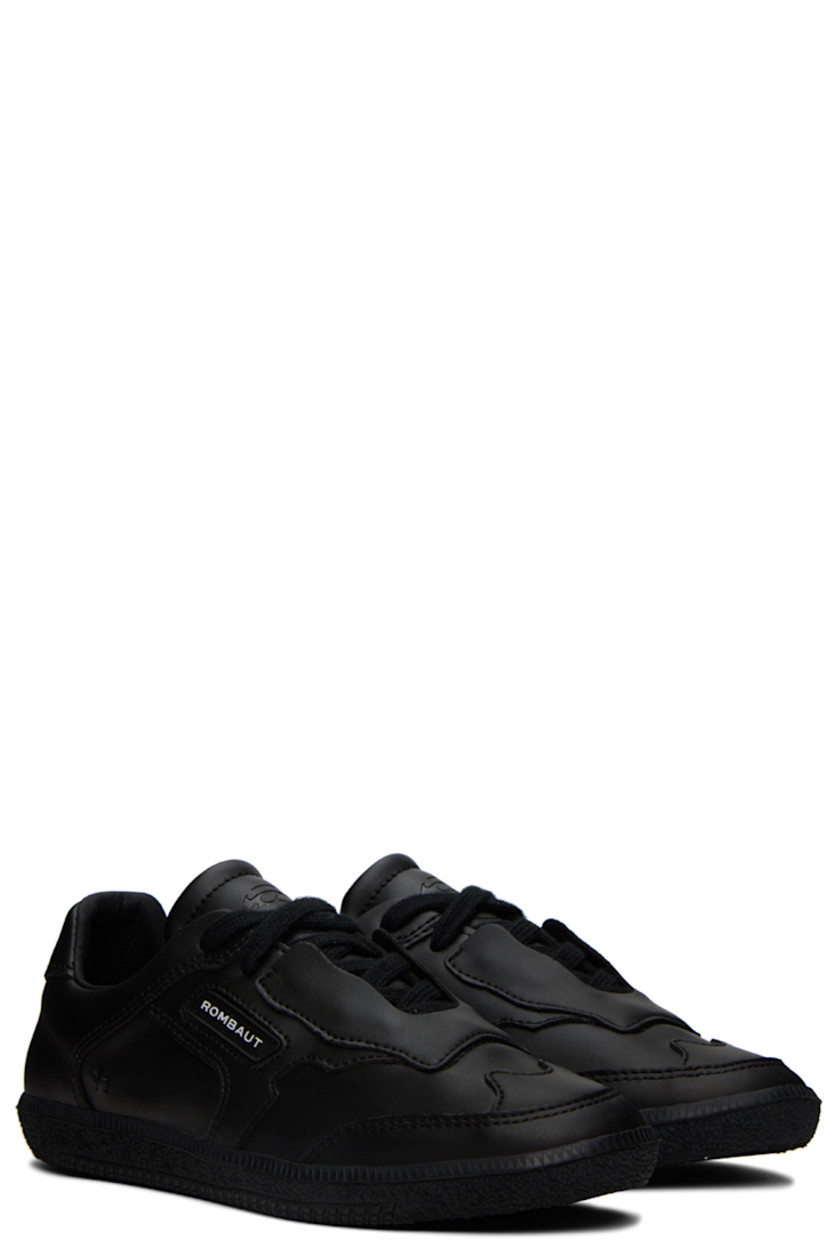 Handcrafted low-top grained faux-leather sneakers in black.

· Lace-up closure
· Logo embossed at padded tongue and heel
· Padded collar
· Rubberized logo patch at outer side
· Eyelets at inner side
· Grained leather lining
· Treaded TPU sole

Supplier color: Black beyond leather