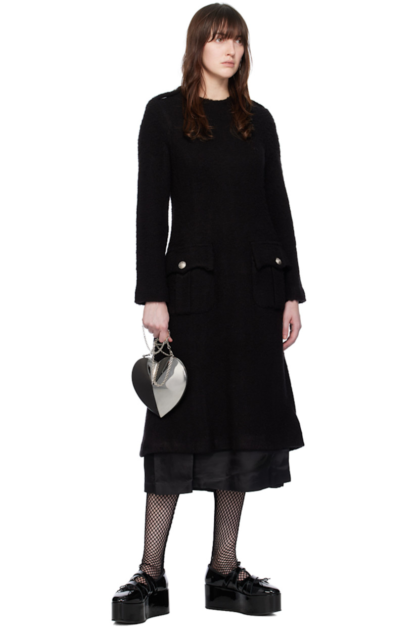 Brushed knit acrylic- and nylon-blend dress.

· Crewneck
· Flap pockets
· Epaulets 
· Zip closure at back 
· Partial cupro satin lining
· Graphic-engraved silver-tone hardware

Supplier color: Black