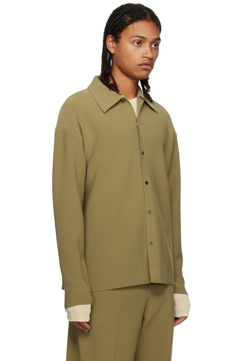 Stretch polyester bonded jersey crepe shirt. 

· Pointed collar
· Button closure
· Single-button fastening at cuffs
· Mother-of-pearl hardware

Supplier color: Khaki