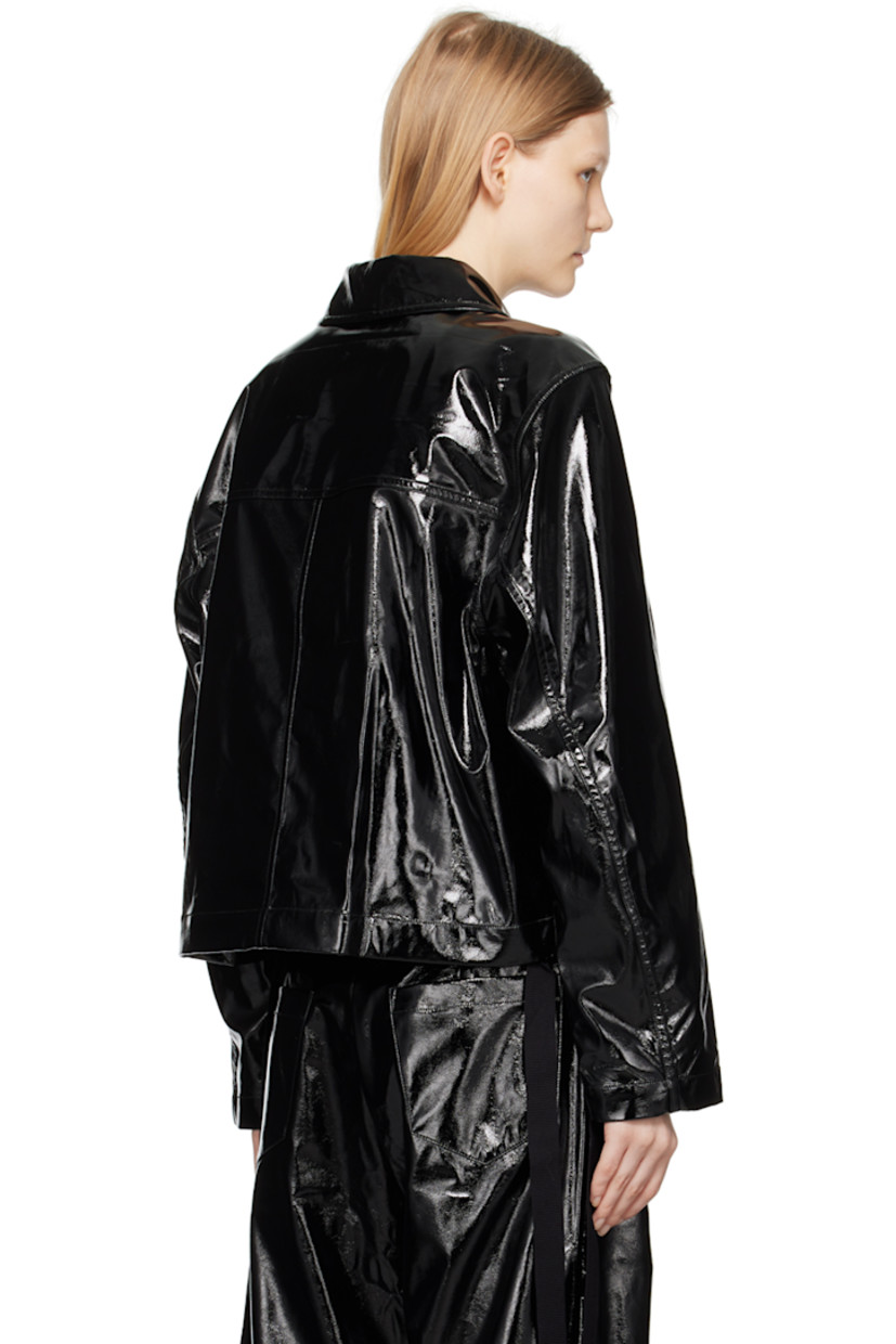 Crinkled resin-coated faux-leather jacket. 

· Spread collar
· Button closure
· Patch pockets and welt pockets
· Drawstrings at cropped hem
· Full twill lining 

Supplier color: Black