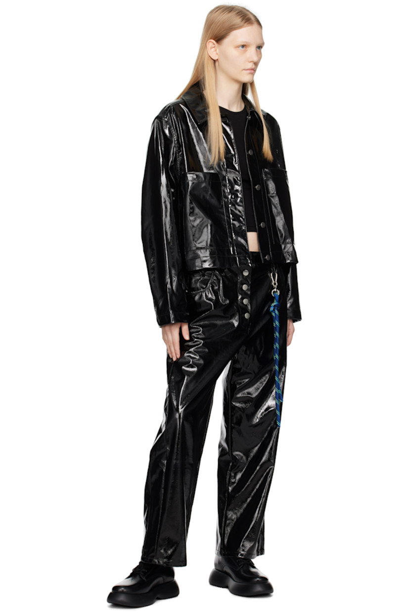 Crinkled resin-coated faux-leather jacket. 

· Spread collar
· Button closure
· Patch pockets and welt pockets
· Drawstrings at cropped hem
· Full twill lining 

Supplier color: Black