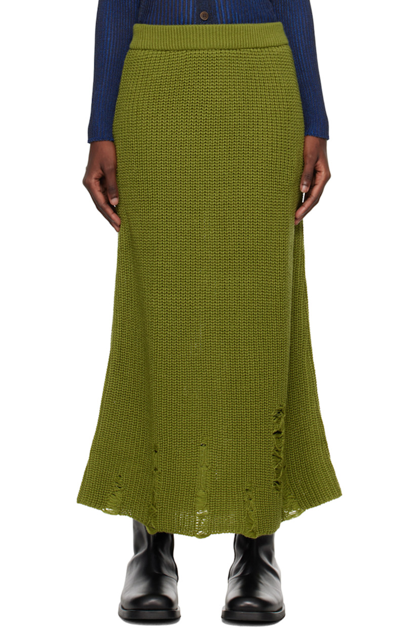 Rib knit wool-blend skirt. 

· Distressing throughout
· Elasticized waistband

Supplier color: Green