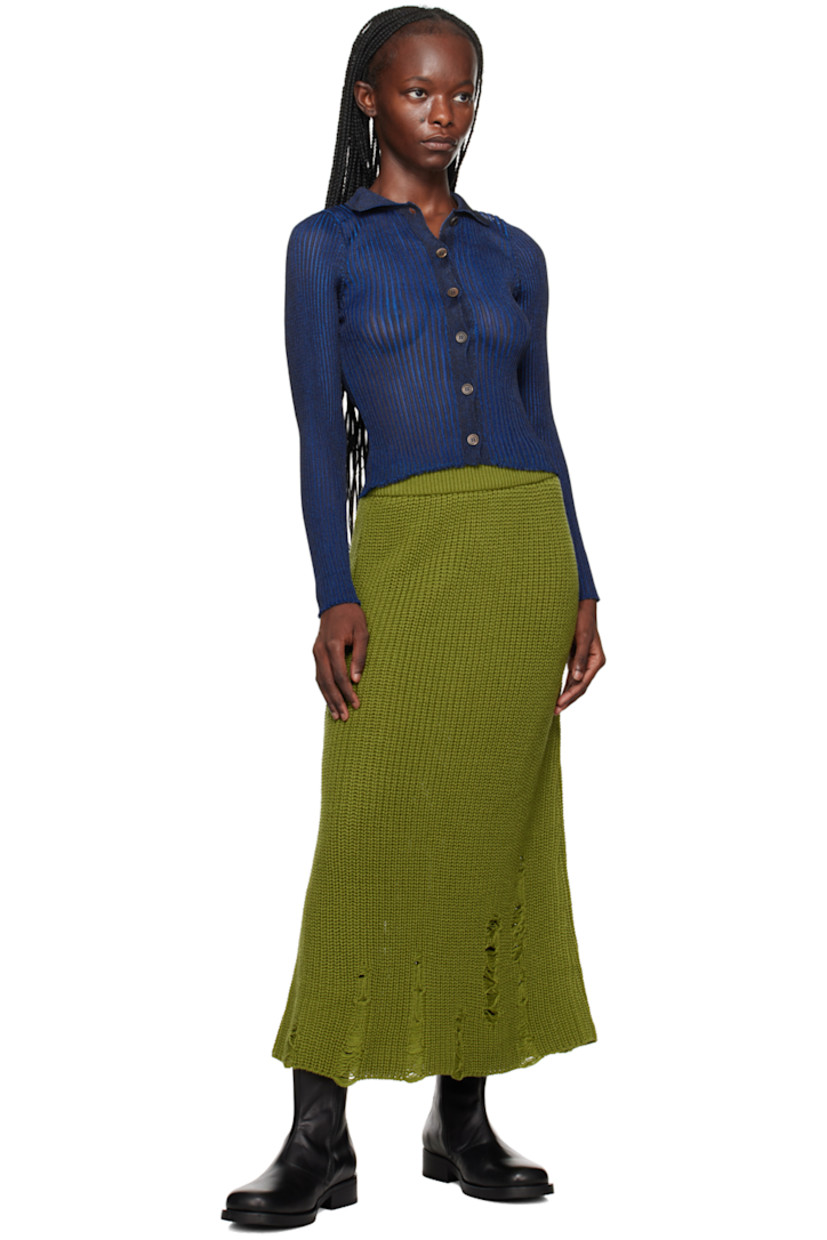 Rib knit wool-blend skirt. 

· Distressing throughout
· Elasticized waistband

Supplier color: Green