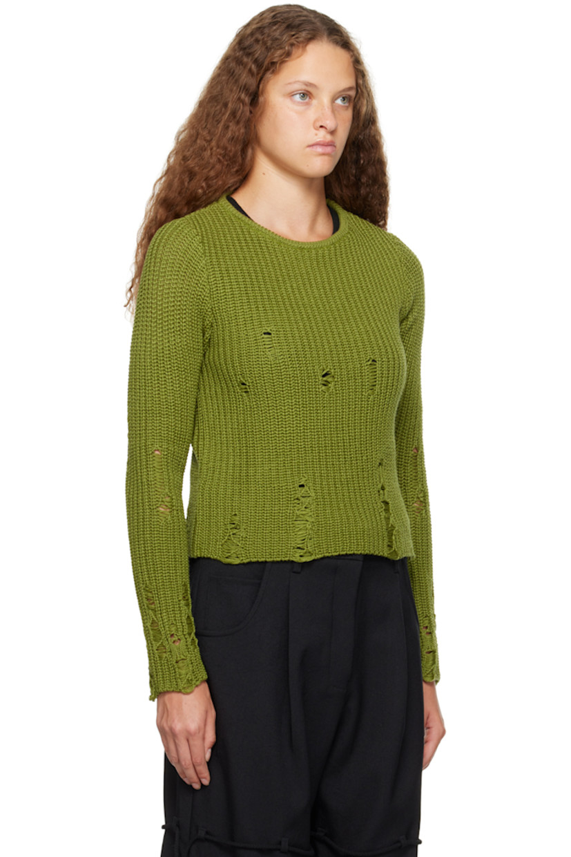 Knit wool- and acrylic-blend sweater. Distressing throughout. 

· Rib knit boat neck
· Cropped hem

Supplier color: Green