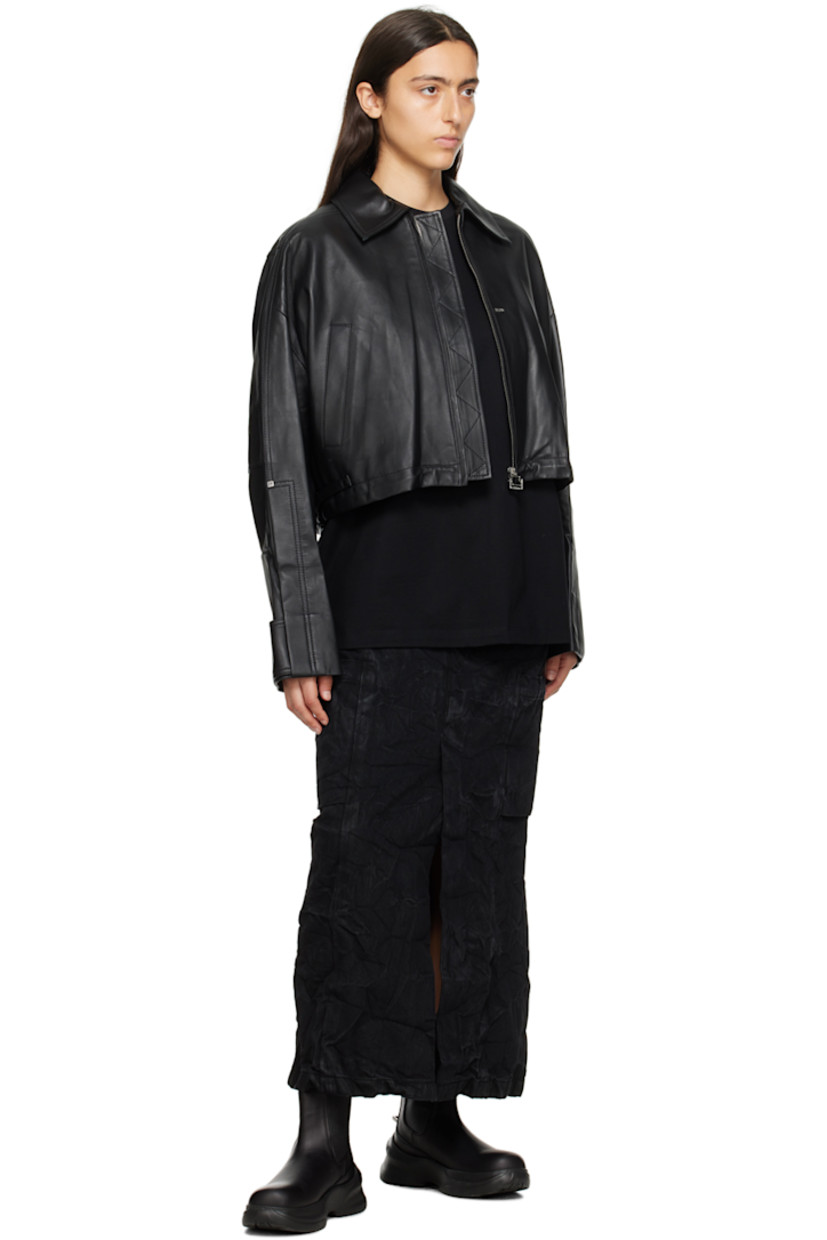 Grained nappa lambskin jacket. 

· Spread collar
· Zip closure
· Logo hardware at chest and back collar
· Welt pockets
· Cinch straps at hem
· Concealed bungee-style drawstring at cropped hem
· Press-stud tab at cuffs
· Full satin lining

Supplier color: Black