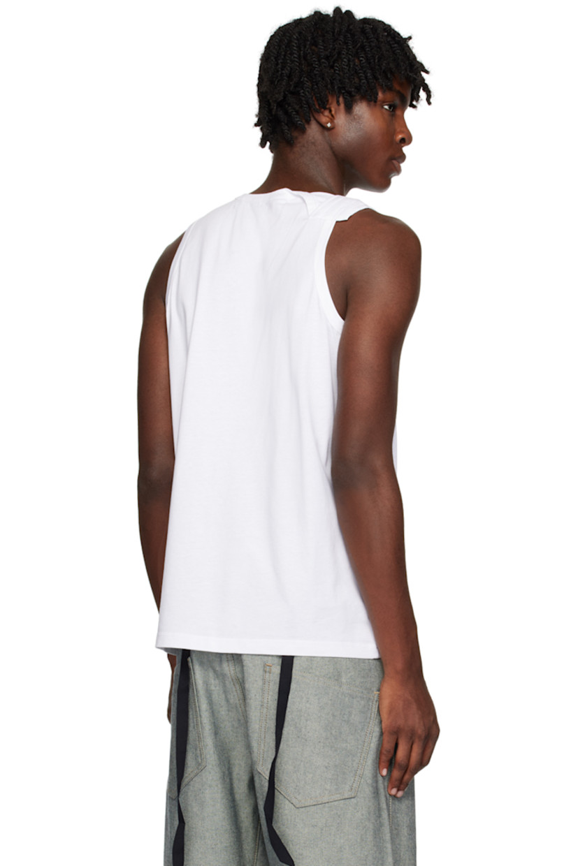 Cotton jersey tank top.

· Scoop neck
· Folded detailing at shoulders
· Extended webbing trim at inner collar

Supplier color: White