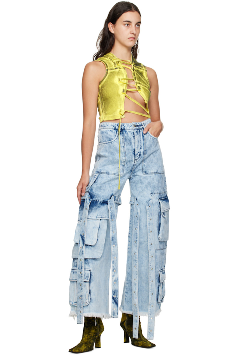 Wide-leg non-stretch REFIBRA™ recycled and organic cotton-blend denim jeans. Bleached effect and adjustable pin-buckle straps throughout. 

· Belt loops
· Four-pocket styling
· Zip-fly
· Fraying at cuffs
· Patch pockets at outseams
  
Supplier color: Acid wash