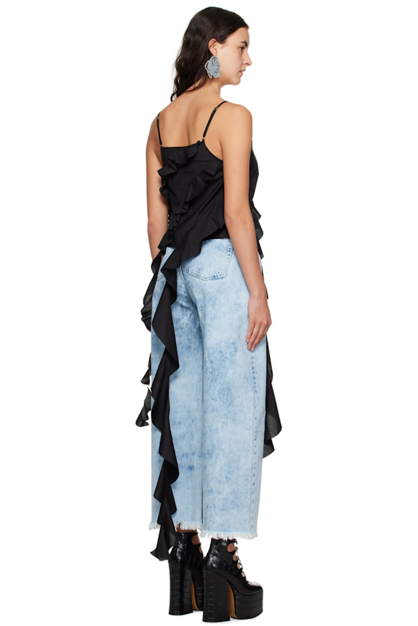 Cotton poplin tank top. Ruffled trim throughout.

· Adjustable spaghetti straps
· V-neck
· Self-tie fastening at front
· Extended trim at hem

Supplier color: Black