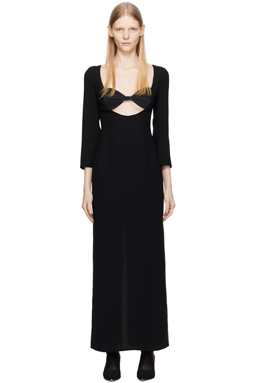 Viscose satin dress.

· Sweetheart neck
· Hook-eye fastening at quilted cups
· Half-zip closure at back
· Central vent at back hem

Supplier color: Black