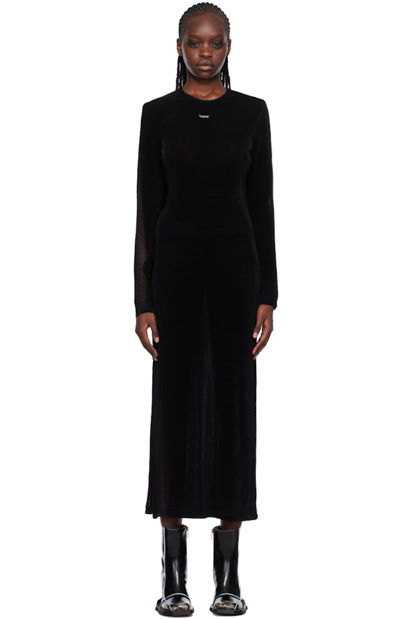 Stretch acetate jersey and sheer stretch polyester mesh dress.

· Paneled construction
· Round neck
· Logo hardware at chest
· Knotted bow accent at sleeve
· Slit at outseam

Supplier color: Black