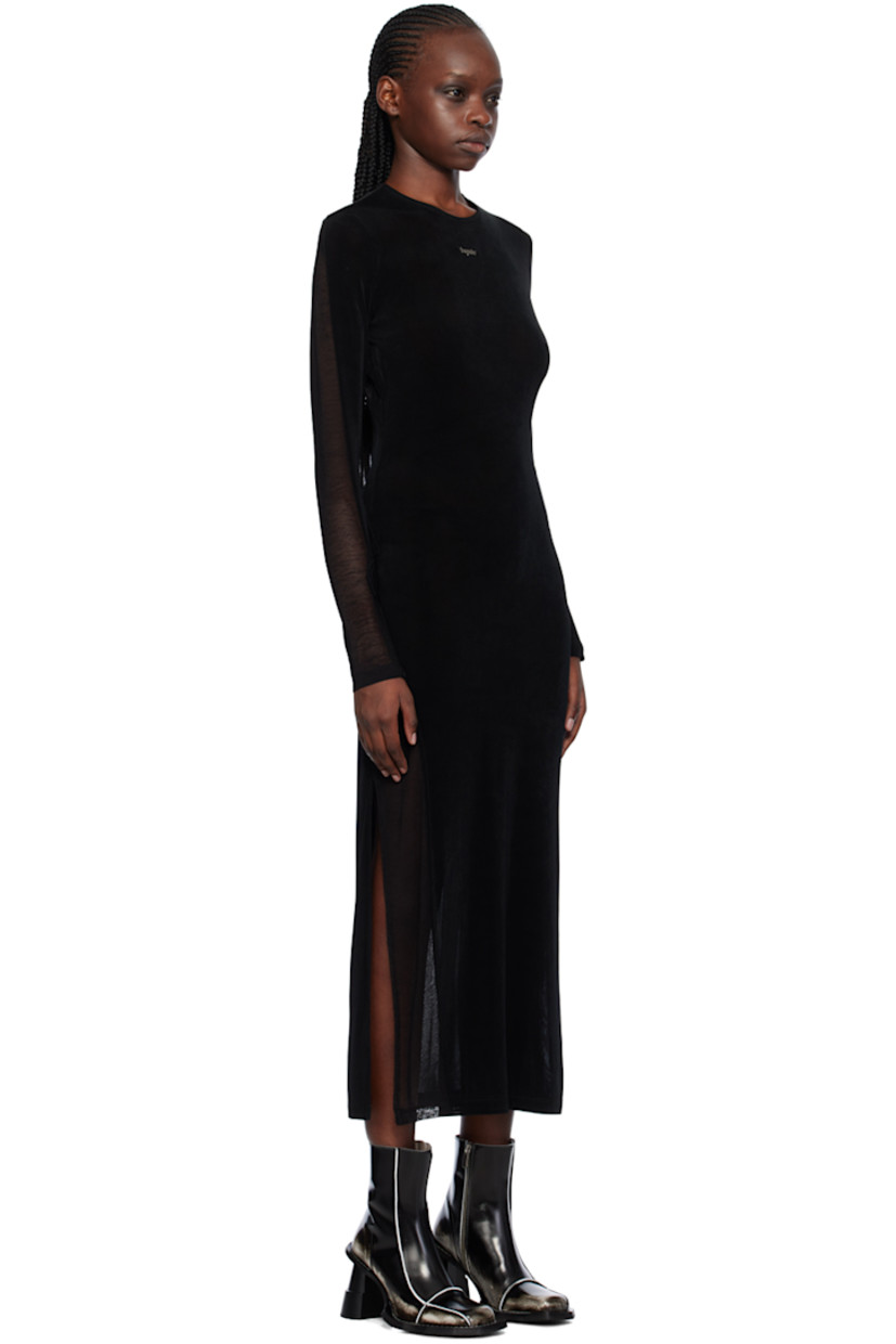 Stretch acetate jersey and sheer stretch polyester mesh dress.

· Paneled construction
· Round neck
· Logo hardware at chest
· Knotted bow accent at sleeve
· Slit at outseam

Supplier color: Black