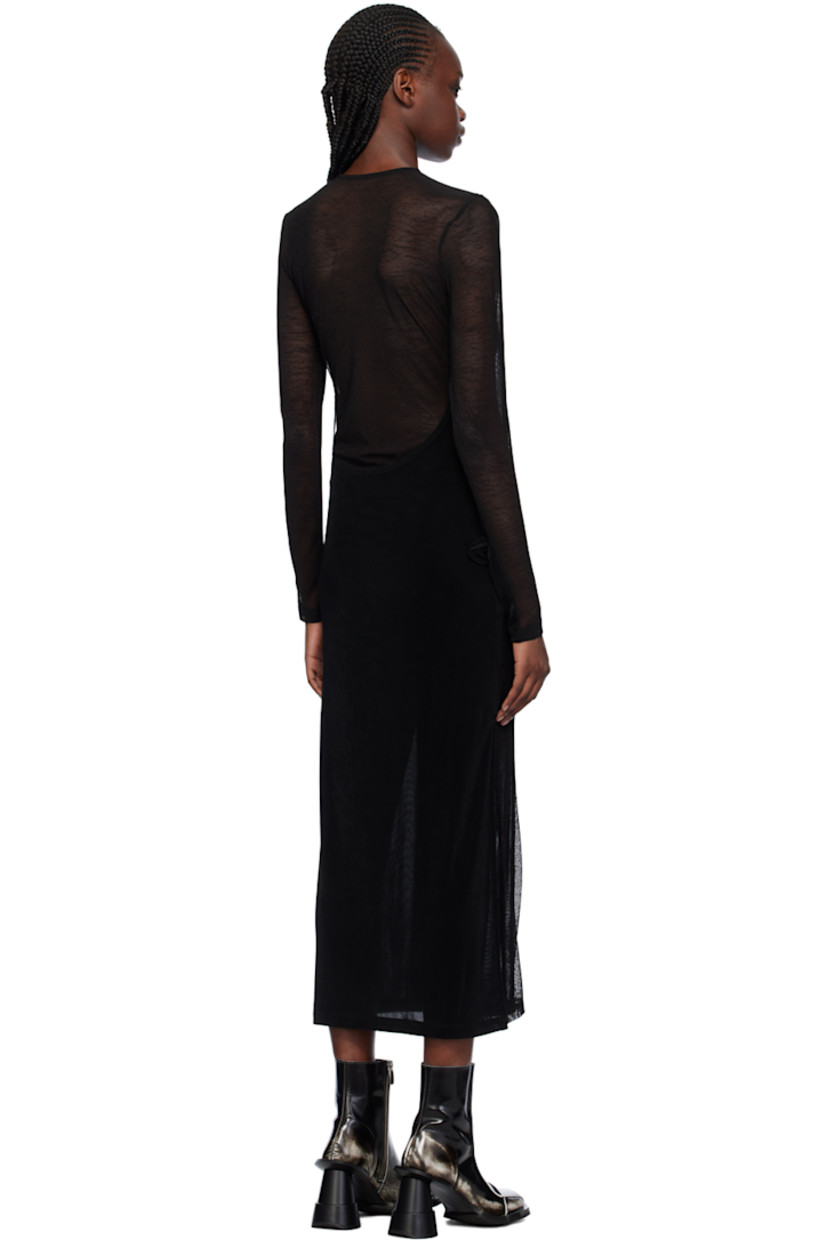 Stretch acetate jersey and sheer stretch polyester mesh dress.

· Paneled construction
· Round neck
· Logo hardware at chest
· Knotted bow accent at sleeve
· Slit at outseam

Supplier color: Black