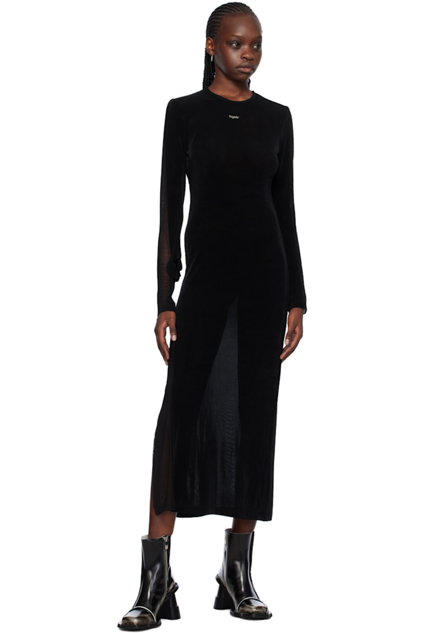Stretch acetate jersey and sheer stretch polyester mesh dress.

· Paneled construction
· Round neck
· Logo hardware at chest
· Knotted bow accent at sleeve
· Slit at outseam

Supplier color: Black